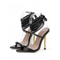 Lace Up Strappy Ankle Wrap Pointed Toe Heeled Sandals
