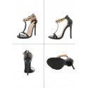 Chunky Chain Embellished T Strap Stiletto Heel Sandals