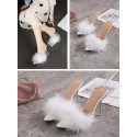 Feathers Detail Heeled Pointed Toe Slides Sandals