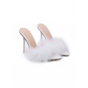 Feathers Detail Heeled Pointed Toe Slides Sandals