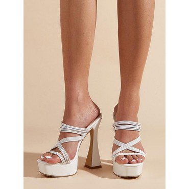 Criss Cross Strappy Platform Chunky Heel Sandals