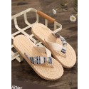 Ethnic Style Geo Pattern Espadrilles Wedge Heel Platform Straw Beach Vacation Flip Flops