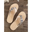 Ethnic Style Geo Pattern Espadrilles Wedge Heel Platform Straw Beach Vacation Flip Flops