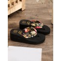 Flower Print Beach Wedge Flip Flops