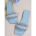 Square Toe Rhinestone Beading Design Slippers