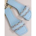 Square Toe Rhinestone Beading Design Slippers