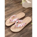 Cherry Print Espadrilles Straw Flip Flops
