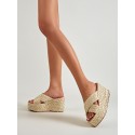 Cross Straps Platfrom Straw Wedge Heeled Beach Vacation Sandals