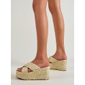 Cross Straps Platfrom Straw Wedge Heeled Beach Vacation Sandals