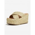 Cross Straps Platfrom Straw Wedge Heeled Beach Vacation Sandals