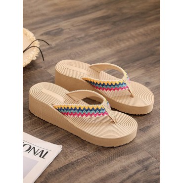 Wedge Platform Straw Beach Vacation Flip Flops