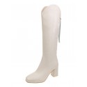 Chunky Heel Zip Back Solid Color Knee-High Boots