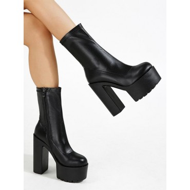 Solid Color Platforme High Heel Zip Boots