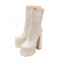 Embossed Side Zip Platform Mid-calf Boots
