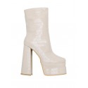 Embossed Side Zip Platform Mid-calf Boots