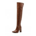Side Zip Embossed Chunky Heeled Over-the-knee Boots