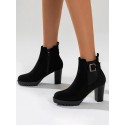 Buckle Decor Zip Side Chunky Heel Boots