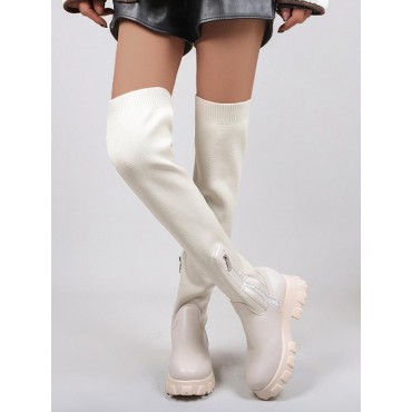 Stretch Knitted Over The Knee Chunky Boots