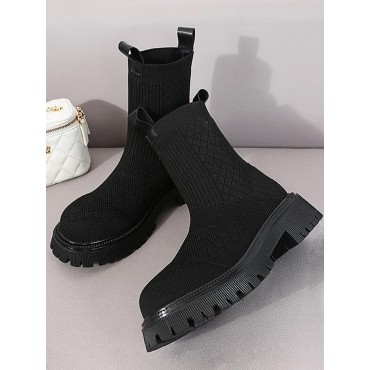 Stretch Knit Chunky Boots
