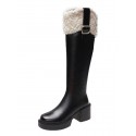 Faux Fur Panel Platform Knee High Boots