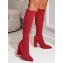 Chunky Heel Slip On Knit Knee High Stretch Knit Sock Boots