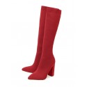 Chunky Heel Slip On Knit Knee High Stretch Knit Sock Boots