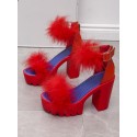Feather Platform Block Heel Buckle Pumps