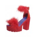 Feather Platform Block Heel Buckle Pumps