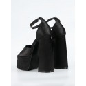 Pair Of Prom Party Satin Platform Peep Toe Sky-high Block Ankle Strap Chunky Pumps Sandals