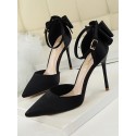 Silky Satin Bow Detail High Heeled Pointed Toe Pumps