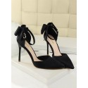 Silky Satin Bow Detail High Heeled Pointed Toe Pumps