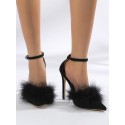 Feather Ankle Strap Stiletto Heel Pumps