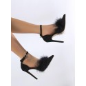 Feather Ankle Strap Stiletto Heel Pumps