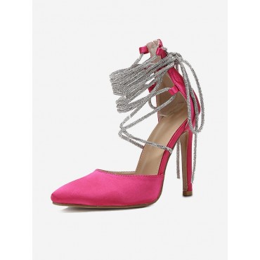 Glitter Tie Leg Design Strappy Stiletto Heeled Pointed Toe Gladiator Pumps