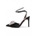 Women's Fashion Elegant Daily Rhinestones Bow Decor Criss Cross Slingback Ankle Wrap Buckle Strap Closed Pointed Toe High Heeled Sandals Pumps