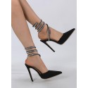 Rhinestones Detail Ankle Wrap Heeled Party Pumps