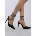 Rhinestones Detail Ankle Wrap Heeled Party Pumps